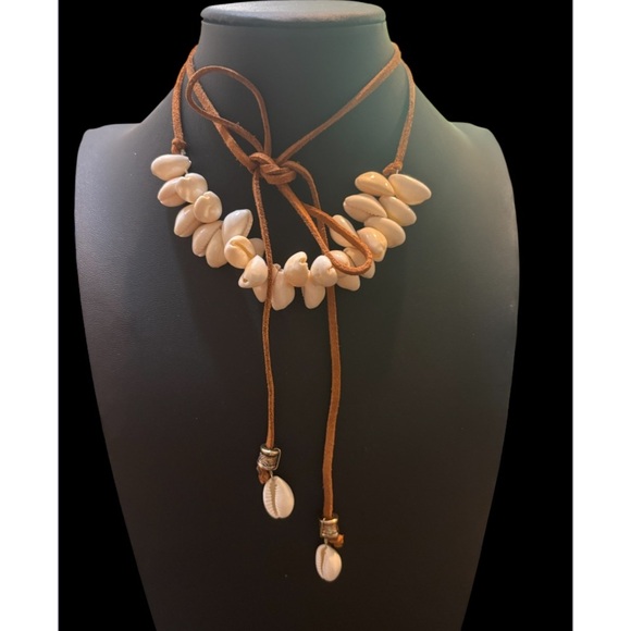 Free People Shell and Leather Bolero Layered Necklace NWT - Picture 2 of 4